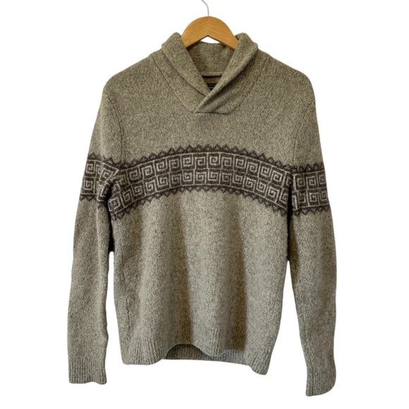 Abercrombie & Fitch Wool Sweater Shawl Collar Pullover Knit Gray Fair Isle M / L - Picture 2 of 7